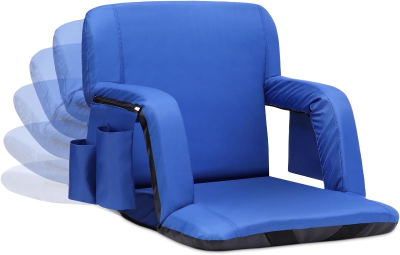 Photo 1 of Sportneer Stadium Seat for Bleacher, Bleacher Seat with Back Support 6 Reclining Positions, Blue Regular - 20.5"