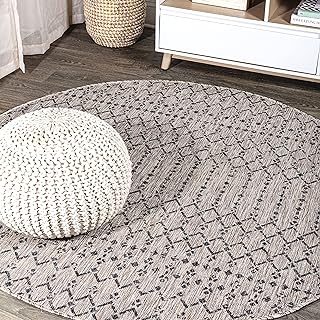 Photo 1 of  Ourika Moroccan Geometric Textured Weave, 5' Round Light Gray/Black
