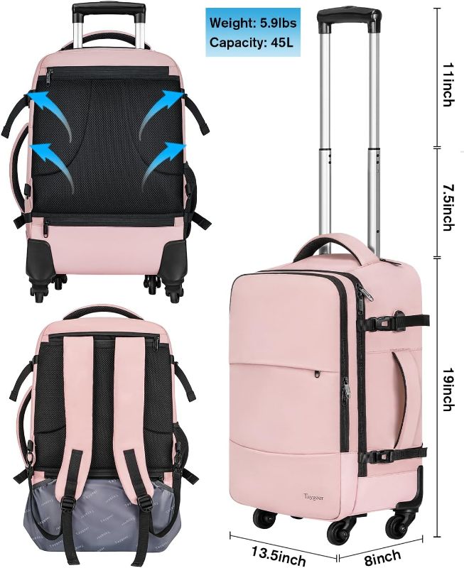 Photo 5 of Rolling Backpack with 4 wheels, 17 inch Travel Laptop Backpack for Women with Shoe Pouch, Large Wheeled Backpack Carry on Luggage, Overnight College Work Trolley Suitcase Bag Roller Backpack Adults