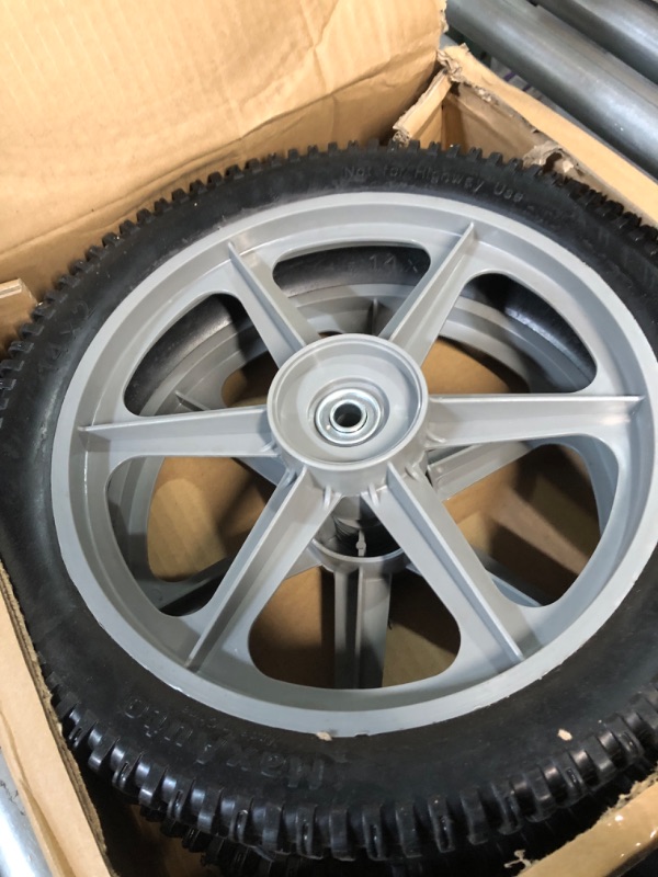 Photo 1 of MaxAuto 14 x 1.75" Spoked Plastic Wheel with Tire, Black,2 Pack, 1.75" Offset Hub Length,1/2" inside Bearing