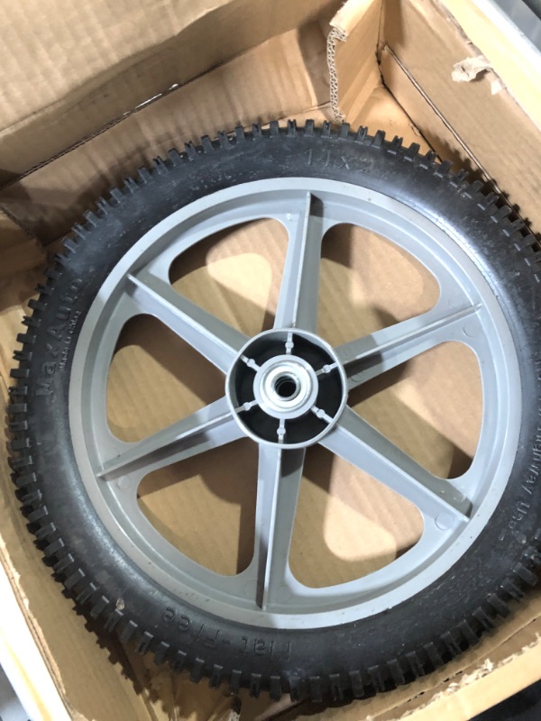 Photo 3 of MaxAuto 14 x 1.75" Spoked Plastic Wheel with Tire, Black,2 Pack, 1.75" Offset Hub Length,1/2" inside Bearing