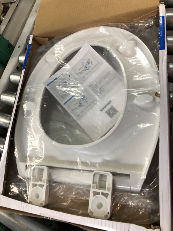 Photo 2 of ***USED - LIKELY MISSING PARTS - UNABLE TO VERIFY FUNCTIONALITY***
Toilet seat Round with Slow Close Hinges, Four Bumpers Never Loosen and Easily Remove, Two Sets of Parts, Plastic, White Toilet seat Round , Slow Close, Never Loosen and Easily Remove, Pla