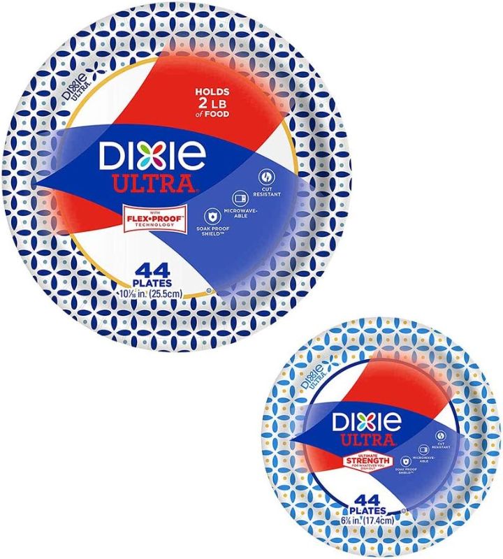 Photo 1 of (not a 2 pack) (single pack) Dixie Ultra Heavy Duty Paper Plate Bundle, Large Plate 10 1/16"