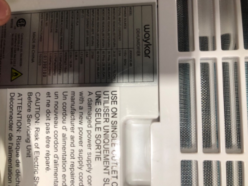 Photo 4 of [FOR PARTS, READ NOTES] NONREFUNDABLE
Waykar 80 Pints Energy Star Dehumidifier for Spaces up to 5,000 Sq. Ft at Home, in Basements and Large Rooms with Drain Hose and 1.14 Gallons Water Tank 80 Pints 5000 Sq. Ft