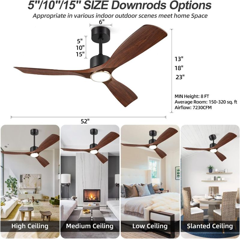 Photo 4 of (READ FULL POST) Ceiling Fans with Lights, Ceiling Fans with Lights and Remote, 52 inch Modern Smart Ceiling Fan with Light, Outdoor Ceiling Fans for Patios 3 Blade Bedroom Living Room Porch(Dark Walnut)
