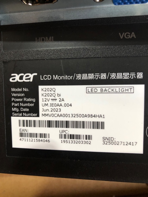 Photo 4 of Acer K202Q bi 19.5-inch Professional HD+ (1600 x 900) Monitor, 75Hz Refresh Rate, VESA Mountable, VisionCare Technologies, BlueLight Filter & Flickerless Technology (HDMI Port & VGA Port),Black 19.5-inch HD+, 75Hz