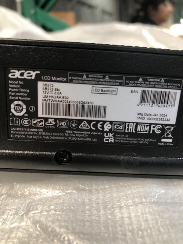Photo 3 of Acer SB272 EBI 27" Full HD (1920 x 1080) IPS Gaming Office Monitor | Ultra-Thin Stylish Design | 100Hz | 1ms (VRB) | HDMI & VGA Ports Full HD USB Streaming 2MP Webcam
