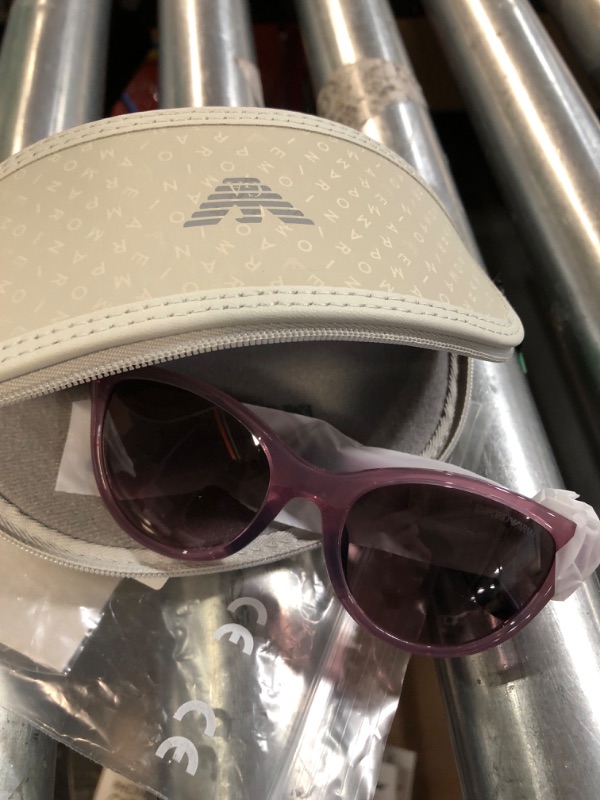 Photo 3 of Emporio Armani Girls' Ek4003f Low Bridge Fit Cat Eye Sunglasses Shiny Transparent Lilac/Pink Gradient Grey 48 Millimeters