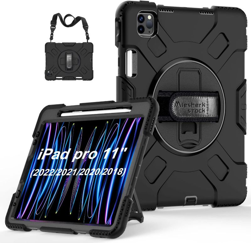 Photo 1 of (READ FULL POST) Case for iPad Pro 11INCH 2022 2021 2020: Military Grade TPU Protective Cover for iPad 11INCH  Inch 6th Gen/ 5th Gen/4th Gen W/Pencil Holder - Stand - Handle - Shoulder Strap- Black