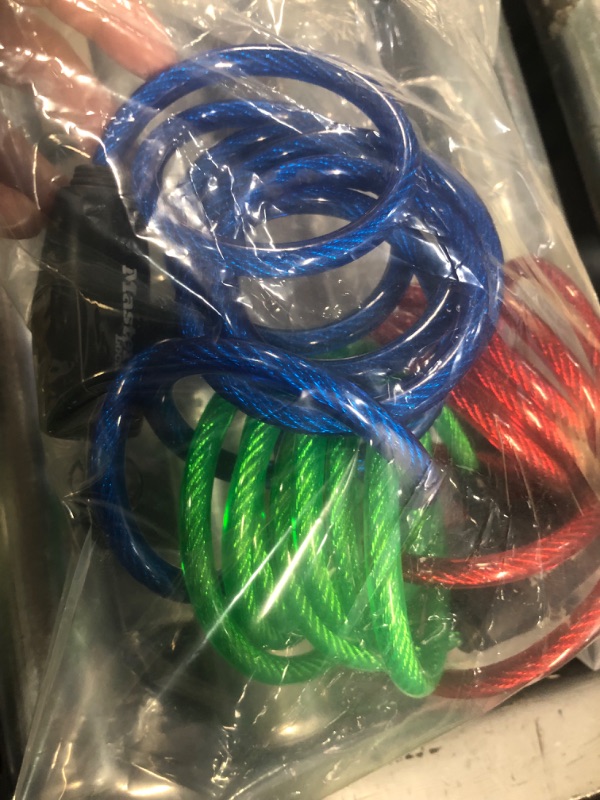 Photo 2 of **MISSING PARTS**
Master Lock 8127TRI Bike Lock Cables with Key, 3 Pack Keyed-Alike, Blue, Green, & Red, 6 ft. Long