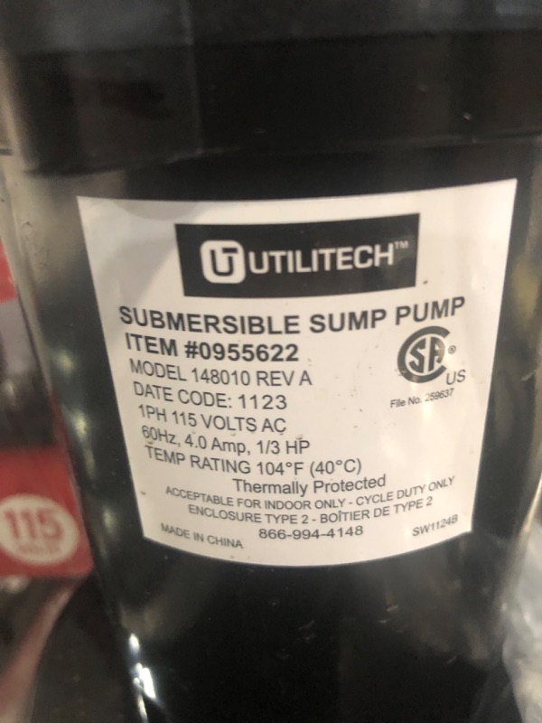 Photo 2 of **PARTS ONLY NON REFUNDABLE**
Utilitech 0.33-HPAluminum Submersible Sump Pump 148010