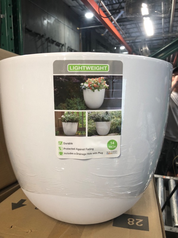 Photo 2 of 14 in. Fresno Medium White High-Density Resin Planter (14 in. D x 12 in. H) With Drainage Hole