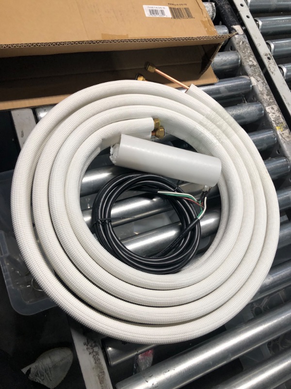 Photo 1 of 25 Ft Mini Split Line Set.Air Conditioner Copper Tubing Pipes Extension Set, 1/4" & 1/2" 3/8" PE Thickened for AC and Heating Equipment Insulated Coil Line Set HVAC Refrigerant with Nuts. (1/4+1/2)
