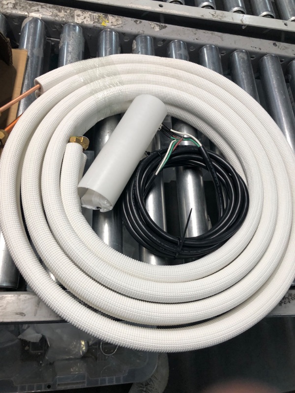 Photo 2 of 25 Ft Mini Split Line Set.Air Conditioner Copper Tubing Pipes Extension Set, 1/4" & 1/2" 3/8" PE Thickened for AC and Heating Equipment Insulated Coil Line Set HVAC Refrigerant with Nuts. (1/4+1/2)