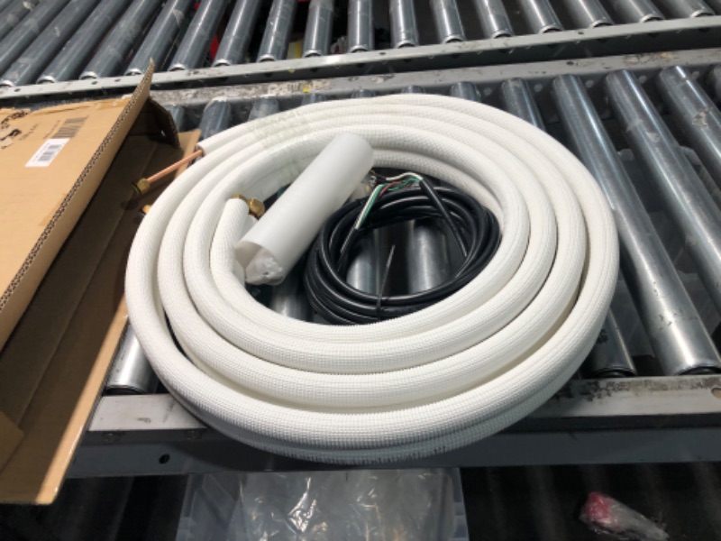 Photo 3 of 25 Ft Mini Split Line Set.Air Conditioner Copper Tubing Pipes Extension Set, 1/4" & 1/2" 3/8" PE Thickened for AC and Heating Equipment Insulated Coil Line Set HVAC Refrigerant with Nuts. (1/4+1/2)