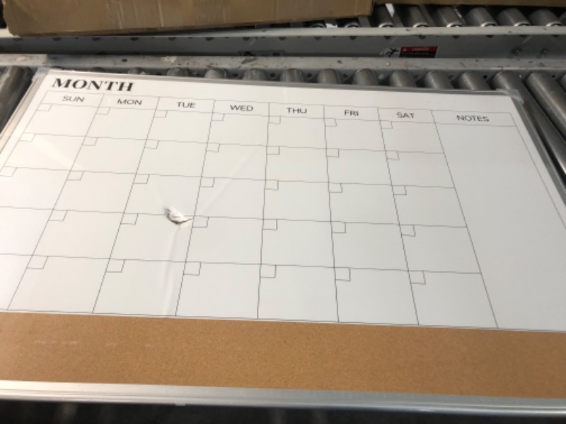 Photo 3 of Dry Erase Calendar, Double-Sided Magnetic Whiteboard Calendar for Wall, 36"x24" Aluminum Frame White Board Cork Board Combo, Memo Message Board for Office, Home, School, Kitchen Silver 36"x24"