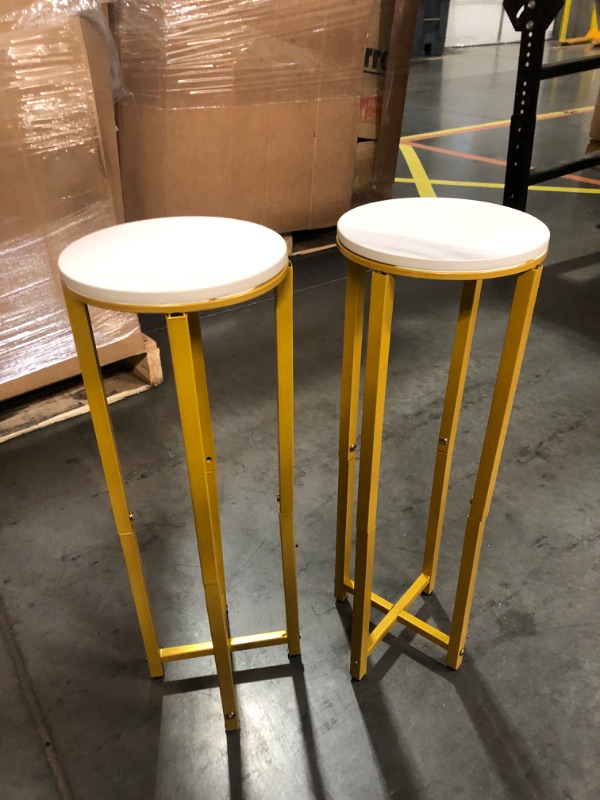 Photo 2 of 2 Pcs White Marble Side Table Round Drink Table 7.87 x 7.87 x 22.83 Collapsible with Gold Metal Small Accent Table Legs Drink Stand for Small Spaces and Living Room Bedroom Plant