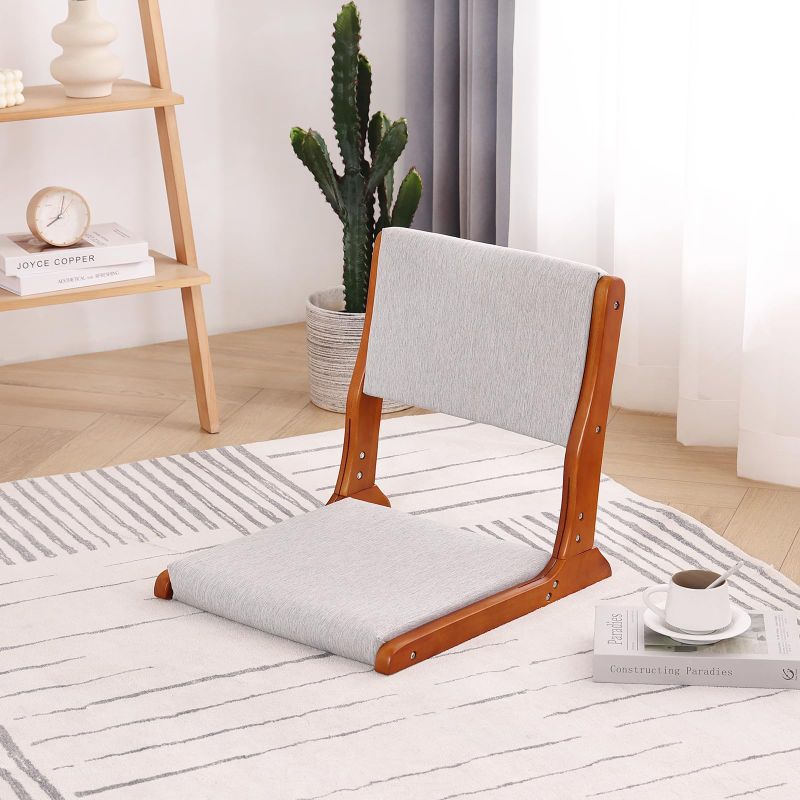 Photo 1 of Foldable Tatami Chair, Japanese loor Chair, Wood Legless Back Rest Chair with Cushion, Accent Meditation Floor Chair Bay Window, Walnut Walnut 1 Pack