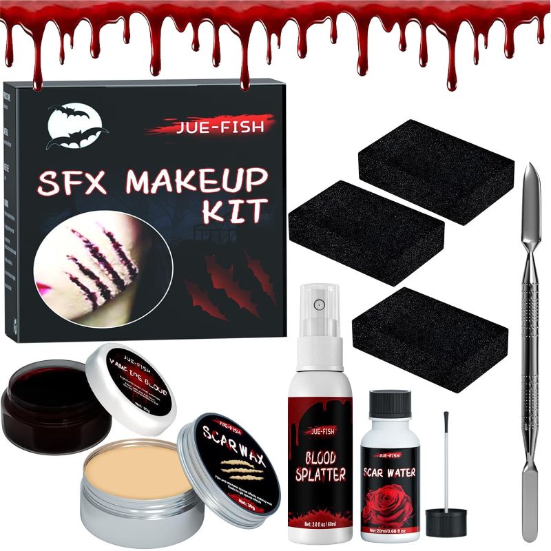 Photo 1 of 6 In 1 Halloween SFX Scar Makeup Stage Blood Kit,Special Effects Halloween Makeup Set for Scary Makeup Body Paint,Party, Cosplay Face Body Makeup
