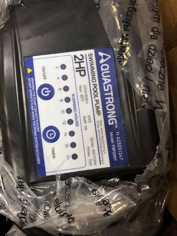 Photo 1 of Aquastrong 2 HP In/Above Ground Pool Pump with Timer, 220V, 8917GPH, High Flow, Powerful Self Primming Swimming Pool Pumps with Filter Basket
