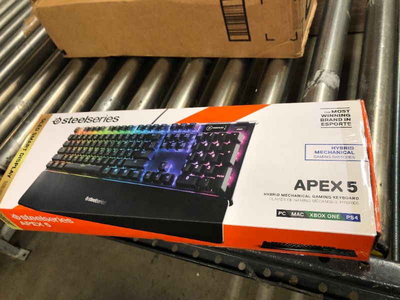 Photo 4 of SteelSeries Apex 5 Hybrid Mechanical Gaming Keyboard – Per-Key RGB Illumination – Aircraft Grade Aluminum Alloy Frame – OLED Smart Display (Hybrid Blue Switch) Hybrid Blue – Tactile & Clicky Apex 5