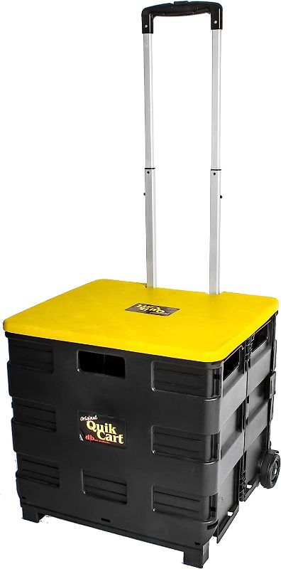 Photo 1 of dbest products Quik Cart Collapsible Rolling Crate on Wheels for Teachers Tote Basket 80 lbs Capacity, Made from Heavy Duty Plastic and Used as a Seat, Canary
