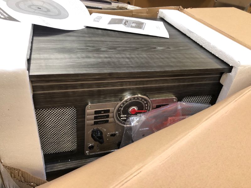 Photo 1 of Victrola Nostalgic 6-in-1 Bluetooth Record Player & Multimedia Center with Built-in Speakers - 3-Speed Turntable, CD & Cassette Player, AM/FM Radio | Wireless Music Streaming | Grey | wood
