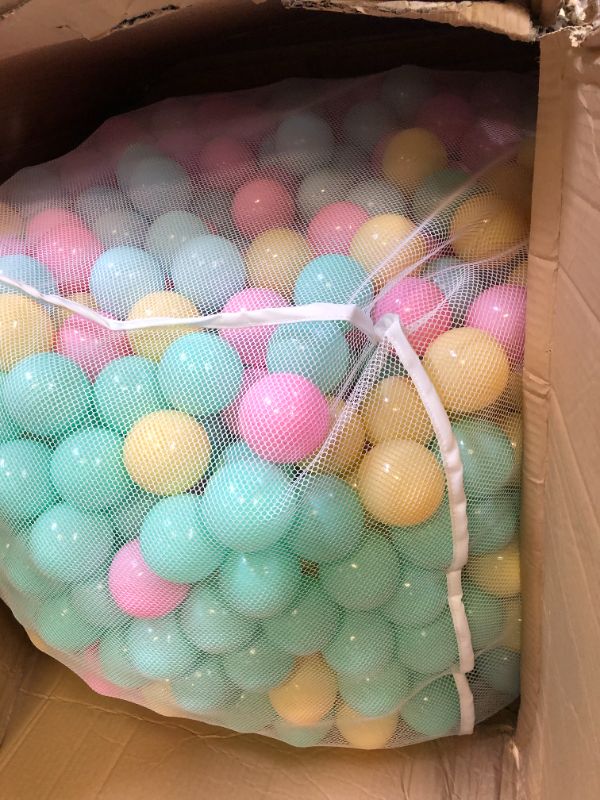 Photo 2 of Amazon Basics BPA Free Crush-Proof Plastic Ball Pit Balls with Storage Bag, Toddlers Kids 12+ Months, 6 Pastel Colors - Pack of 1000 6 Pastel Colors 1,000 Balls