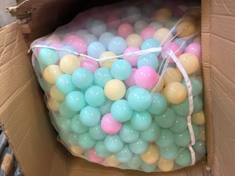 Photo 3 of Amazon Basics BPA Free Crush-Proof Plastic Ball Pit Balls with Storage Bag, Toddlers Kids 12+ Months, 6 Pastel Colors - Pack of 1000 6 Pastel Colors 1,000 Balls