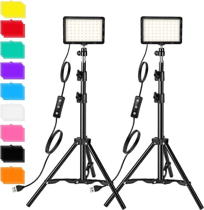 Photo 1 of Photography Video Lighting Kit, LED Studio Streaming Lights W/70 Beads & Color Filter for Camera Photo Desktop Video Recording Filming Computer Conference Game Stream YouTube TikTok Portrait Shooting
