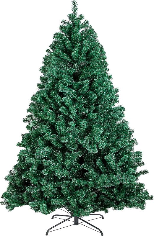 Photo 1 of 6FT 1,300 Tips Artificial Christmas Pine Tree Holiday Decoration with Metal Stand Easy Assembly for Outdoor and Indoor Decor Green
