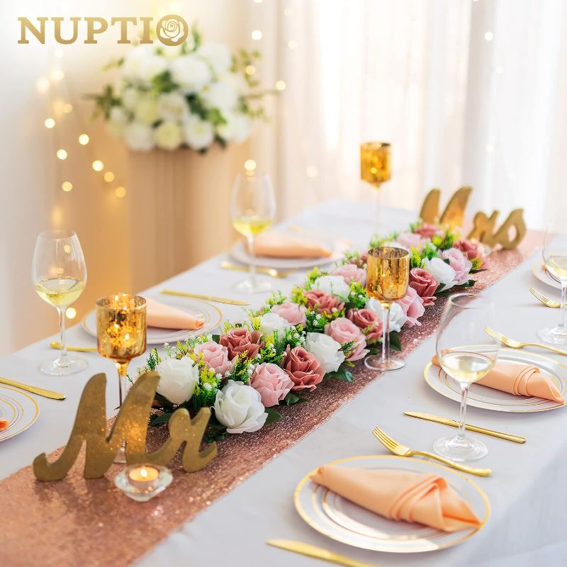 Photo 1 of  Floral Centerpiece for Table - 1 Pcs 19.6in Long Spring Flower Artificial Centerpiece, Elegant Dusty Rose 