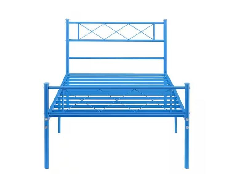 Photo 1 of Blue Twin Metal Bed Frame For Kids, Metal Platform Bed with Headboard and Footboard, Metal Slat Support, Kids Bed
