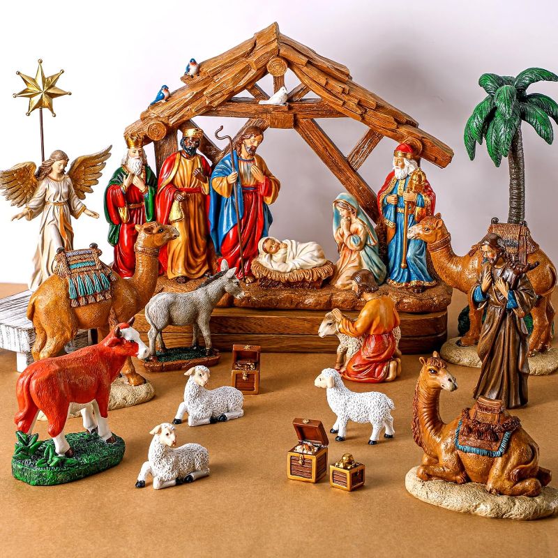 Photo 1 of Barydat Nativity Set for Christmas Indoor,7 Inch Scale Nativity Scene and Figures Resin Figures Religious Holy Family Christmas Table Decorations Xmas Tabletop Decorations Collection Gifts
