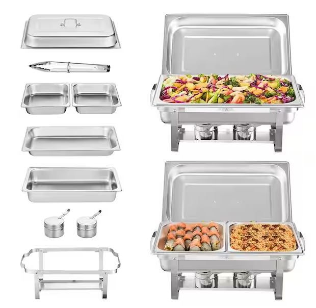 Photo 1 of 8 qt. Chafing Dish Buffet Set Stainless Chafer with 2 Full & 4 Half Size Pans Rectangle Catering Warmer Server (2- Pack)
