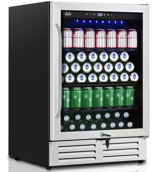 Photo 1 of 24 in. 210 (12 oz.) Can Built-in/Freestanding Beverage Cooler Fridge with Adjustable Shelves in Stainless Steel
