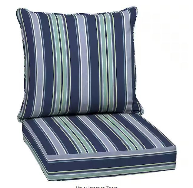 Photo 1 of 24 in. x 24 in. 2-Piece Deep Seating Outdoor Lounge Chair Cushion in Sapphire Aurora Blue Stripe
