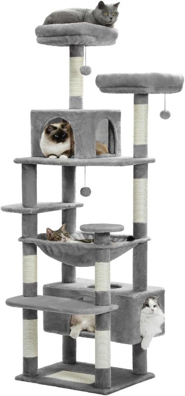 Photo 1 of PAWZ Road Large Cat Tree, 72 Inches Cat Tower for Large Cats, Cat Condo with Sisal-Covered Scratching Posts and Pads, 2 Padded Perch, Dual Condo and Basket for Indoor Cats-Gray