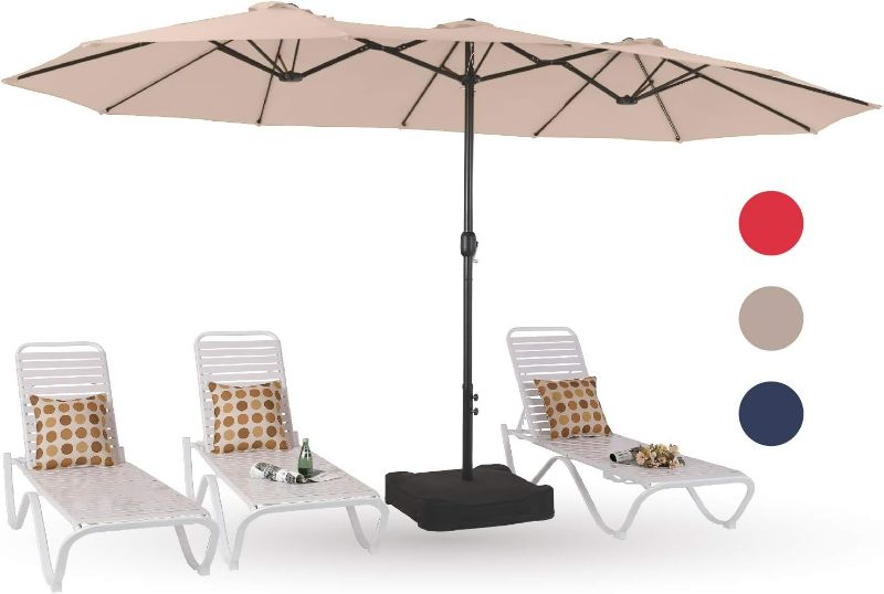 Photo 1 of Large Patio Umbrellas with Base Included, Outdoor Double-Sided Rectangle Market Umbrella with Crank Handle, for Poolside Lawn Garden