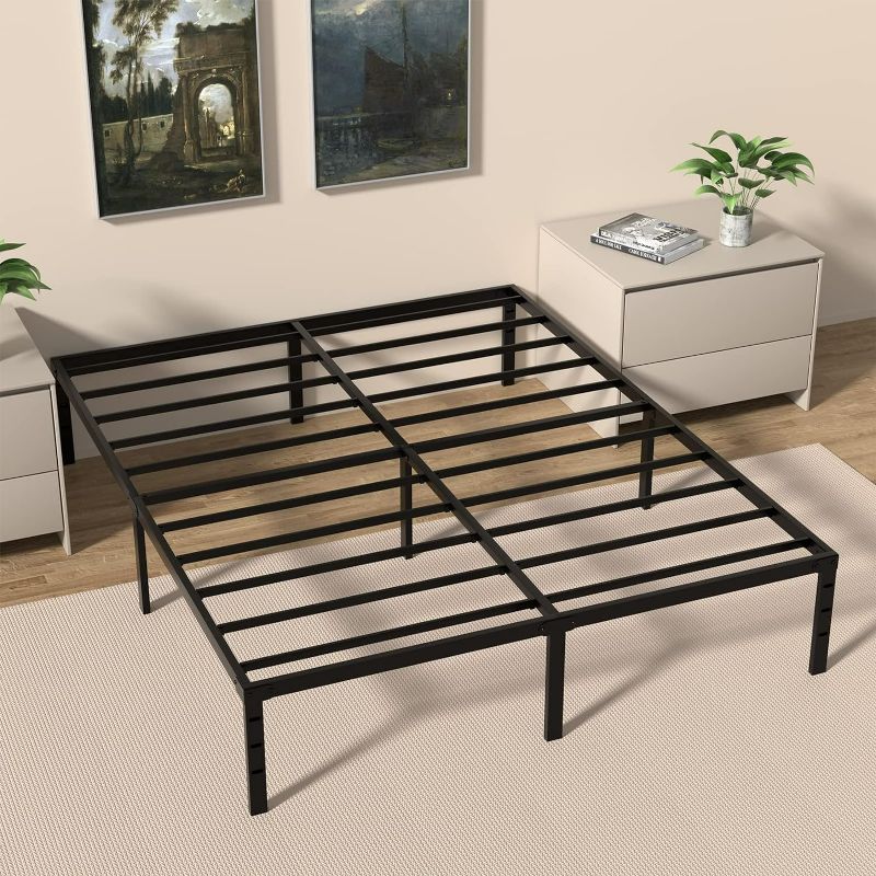 Photo 1 of Meberam Queen Size Bed Frame 14 Inch Heavy Duty Metal Platform Bed Mattress Foundation Support No Box Spring Need, Black