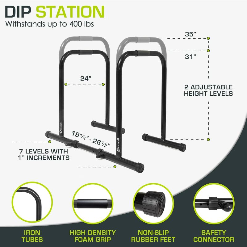 Photo 2 of ProsourceFit Dip Stand Station, Ultimate Heavy Duty Body Bar Press with Safety Connector for Tricep Dips, Pull-Ups, Push-Ups, L-Sits