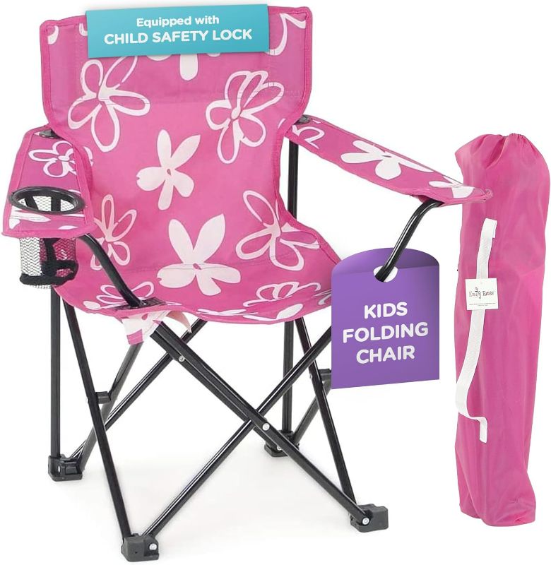 Photo 1 of Emily Rose Kids Folding Chair | Pink Kid Beach Chair with Safety Lock- Camping Chair for Girls Toddler with Cup Holder & Carry Case- Tailgate, Travel, Beach, Lawn- for Indoor & Outdoor