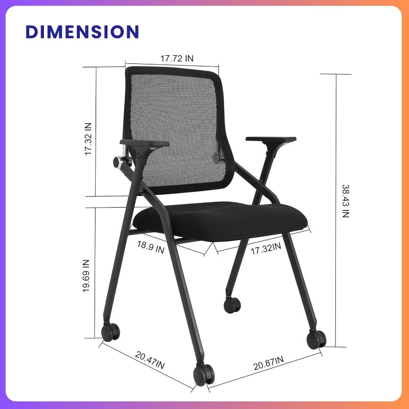 Photo 1 of BROBRIYO Stackable & Foldable Conference Room Chairs with Lumbar Support, Armrest - Ergonomic Mesh Bouncing Back for Office Meeting, Conference, Reception and Training Room Chair