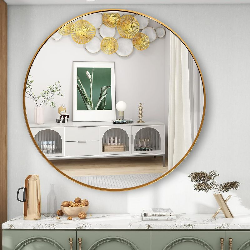 Photo 1 of FANYUSHOW 20 Inch Round Mirror Gold Metal Frame Circle Mirror for Bathroom, Wall Mounted Circle Mirror for Bathroom,Living Room,Entryway,Dining Room,Bedroom Wall Decor Mrror