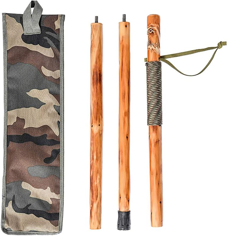 Photo 1 of FOREST PILOT 3pc Detachable Fir Wood Walking Stick for Hiking with Compass 55 Inches - with Animal Carving