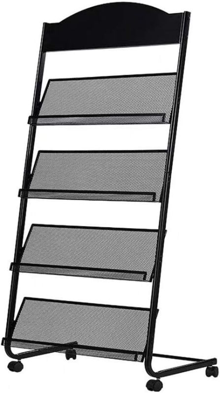 Photo 1 of Magazine Rack, Detachable Brochure Display Stand, 4 Pockets Magazine Holder Newspaper Stand , Black