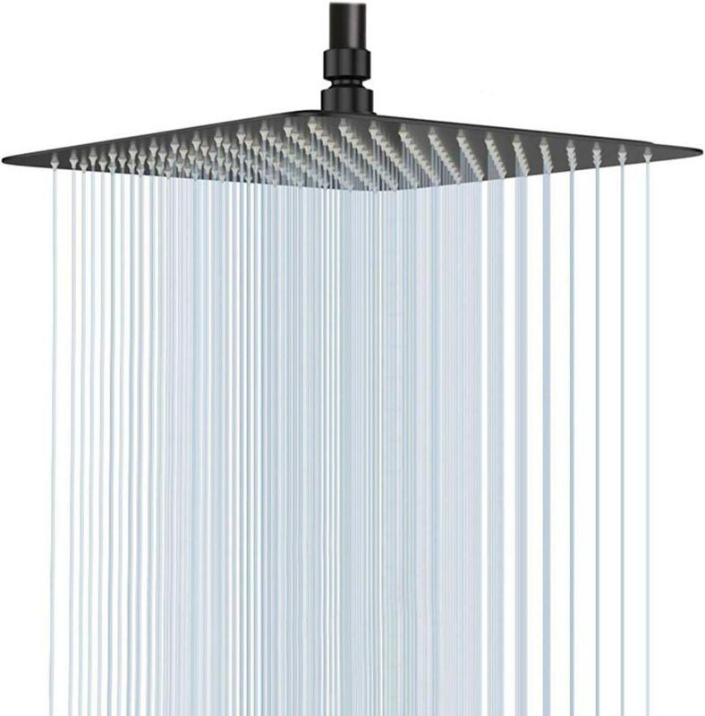 Photo 1 of GGStudy 16 Inch Square Stainless Steel Shower Head Rain Style Large Shower Head Matte Black High Pressure