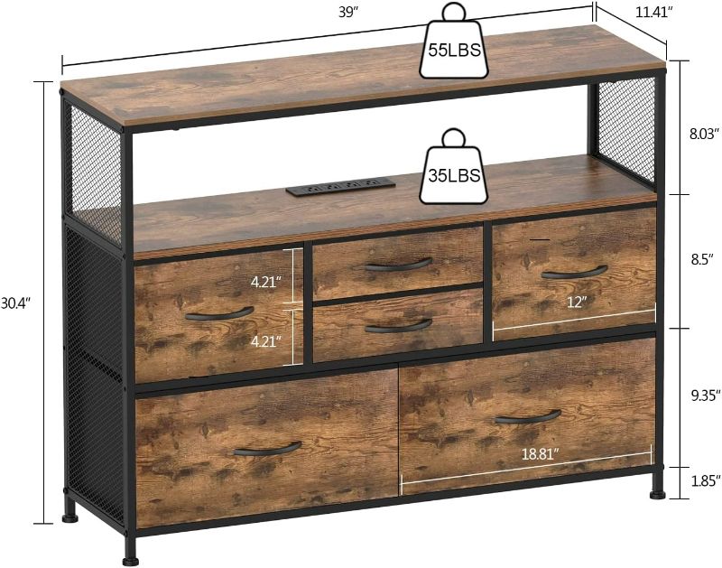 Photo 2 of Simoretus TV Stand with Power Outlet and Fabric Drawers Entertainment Center