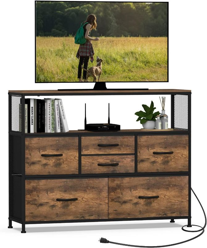 Photo 1 of Simoretus TV Stand with Power Outlet and Fabric Drawers Entertainment Center