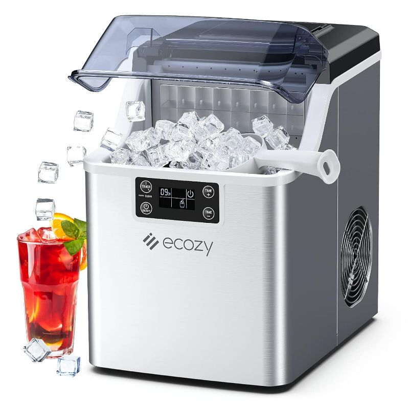 Photo 1 of ecozy Countertop Ice Makers, 45lbs Per Day, 24 Cubes Ready in 13 Mins, Stainless Steel Housing, Auto Self-Cleaning Ice Maker with Ice Bags and Ice Scoop for Kitchen Office Bar Party